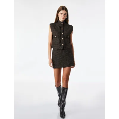 Koton Funnel Neck Tweed Vest With Button And Pocket In Black