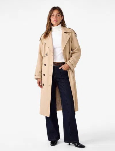 Koton Gabardine Belted Long Trench Coat With Back Storm Flap In Camel