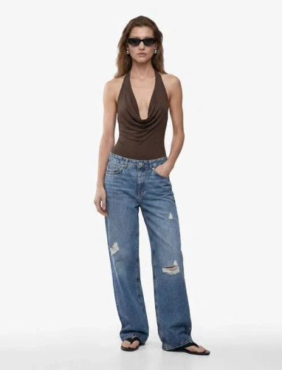 Koton Halter Neck Drape Bodysuit In Brown