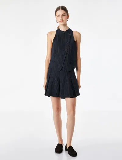 Koton Halter Neck Pinstriped Vest With Asymmetric Buttons In Blue