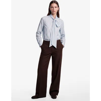 Koton High Neck Long Sleeve Striped Shirt With Scarf Detail In Blue