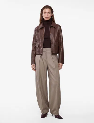 Koton High Rise Barrel Pants With Pleated In Brown