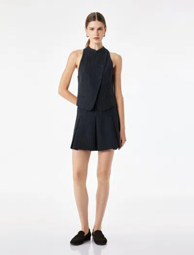 Koton High Rise Pleated Pinstriped Mini Skirt In Blue
