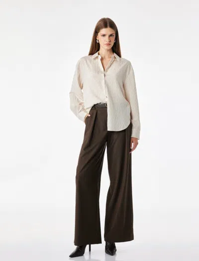 Koton High Rise Pleated Wide Leg Tailored Trousers With Belt In Brown