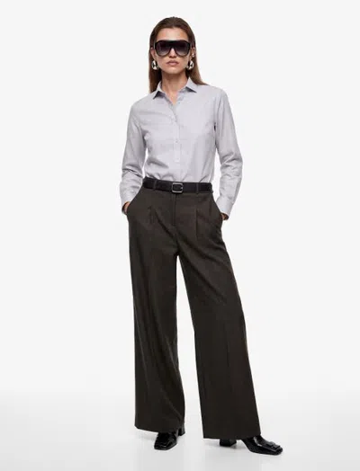 Koton High Rise Pleated Wide Leg Tailored Trousers With Belted In Brown