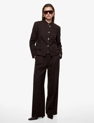 Koton High Rise Pleated Wide Leg Trousers With Belt In Brown
