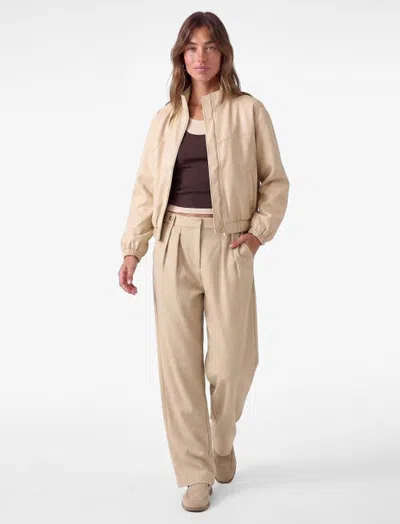 Koton High Rise Pleated Wide Leg Trousers With Layered Detail In Neutral