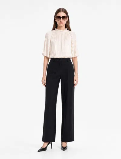 Koton High Rise Wide Leg Tailored Trousers With Pockets In Black