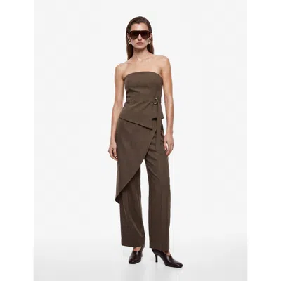 Koton High Rise Wide Leg Trousers With Wrap Front Overlay In Brown