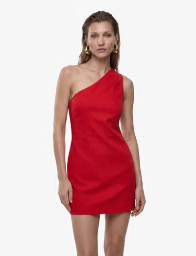 Koton Linen Blend Asymmetric One Shoulder Mini Dress In Red