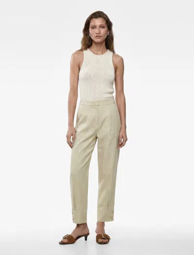 Koton Linen Blend Pleated Tailored Pants With Cuffed Hem In Neutral