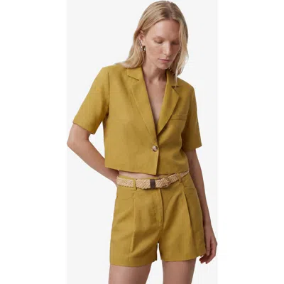 Koton Linen Blend Short Sleeve Notched Collar Cropped Blazer In Green