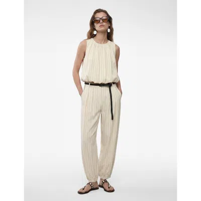 Koton Linen Blend Sleeveless Crew Neck Striped Top In Beige Stripe