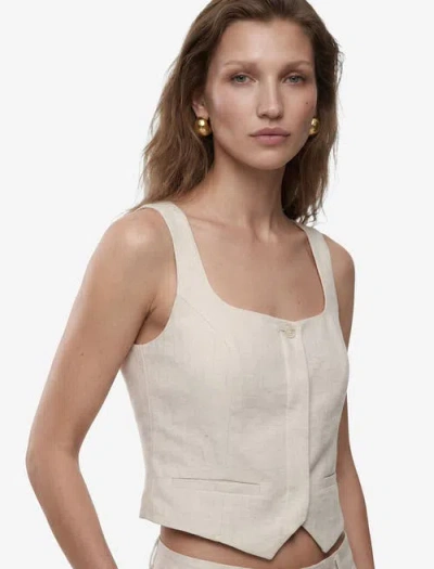 Koton Linen Blend Square Collar Crop Vest In Neutral