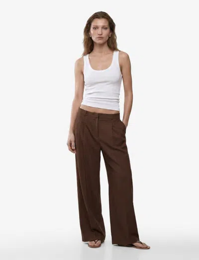 Koton Linen Blend Wide Leg Pants With Pleat In Brown