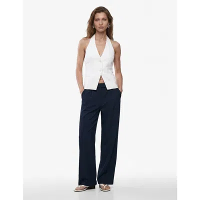 Koton Linen Blend Wide Leg Trousers With Pocket Detail In White