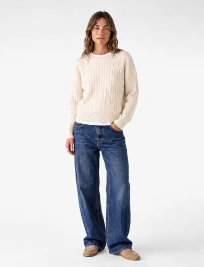 Koton Long Sleeve Crew Neck Cable-knit Sweater In Ecru