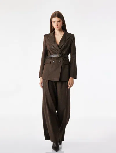 Koton Long Sleeve Double-breasted Belted Striped Blazer In Brown