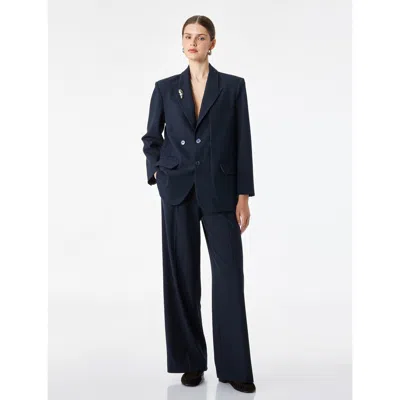 Koton Long Sleeve Double-breasted Pinstripe Blazer In Blue
