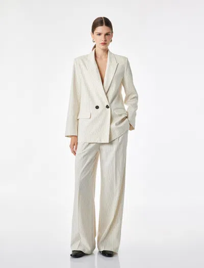 Koton Long Sleeve Double-breasted Pinstriped Blazer In White