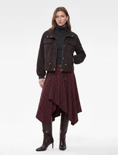 Koton Long Sleeve Funnel Neck Faux Suede Jacket In Brown