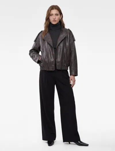 Koton Long Sleeve Funnel Neck Oversized Faux Leather Biker Jacket In Black