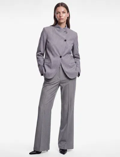 Koton Long Sleeve High Neck Asymmetric Wrap Blazer In Grey