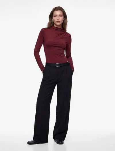 Koton Long Sleeve High Neck Bodysuit In Burgundy