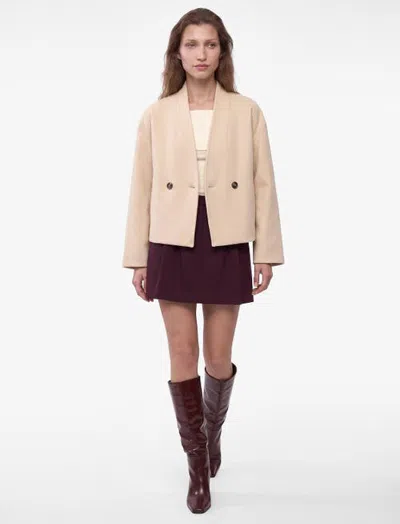 Koton Long Sleeve High Neck Oversized Jacket In Stone