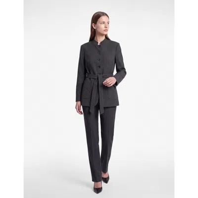 Koton Long Sleeve Mandarin Collar Pinstriped Blazer With Belt In Black Stripe