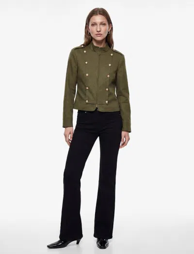 Koton Long Sleeve Mandarin Neck Gabardine Napoleon Jacket In Green