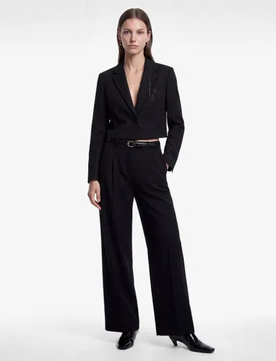 Koton Long Sleeve Notched Lapel Cropped Blazer With Brooch Detail In Black