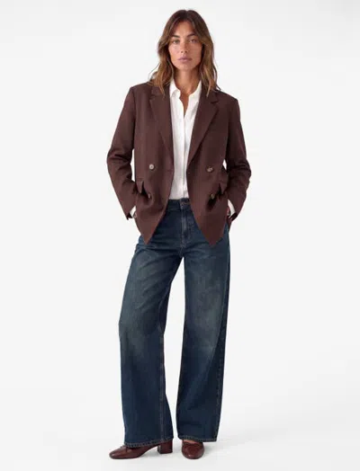 Koton Long Sleeve Notched Lapel Double-breasted Oversized Blazer In Brown