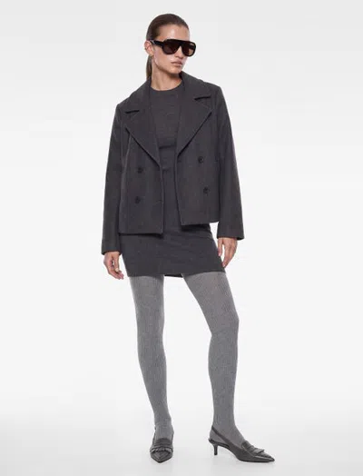 Koton Long Sleeve Notched Lapel Pea Coat In Anthracite