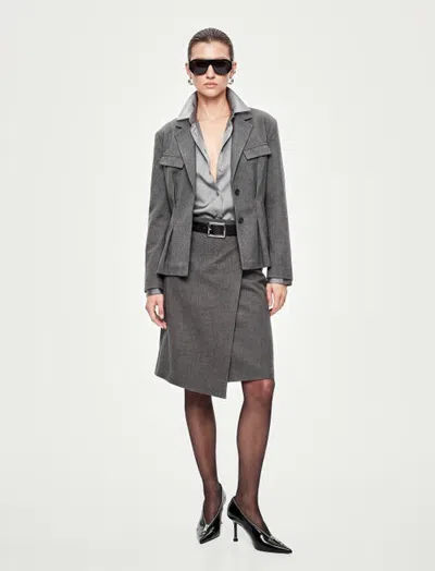 Koton Long Sleeve Notched Lapel Pleated Peplum Blazer In Gray