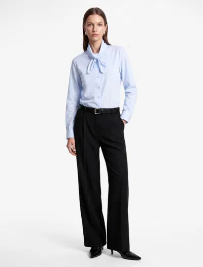 Koton Long Sleeve Oversized Peter Pan Collar Shirt With Self-tie Detail In Light Indigo