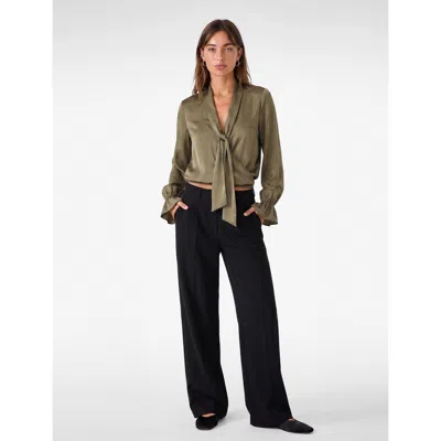 Koton Long Sleeve Oversized Satin Shawl Collar Blouse In Green