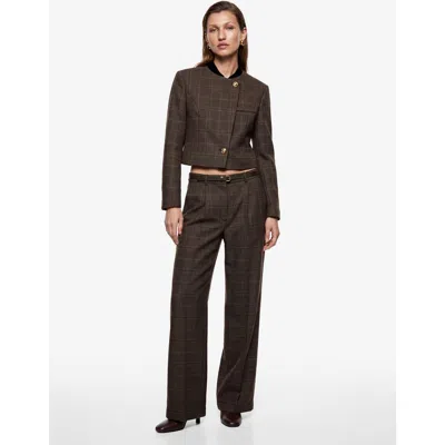 Koton Long Sleeve Plaid Cropped Mandarin Jacket In Brown