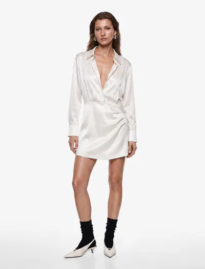 Koton Long Sleeve Pleated Mini Satin Shirt Dress In Multi