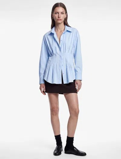 Koton Long Sleeve Pleated Poplin Shirt In Blue