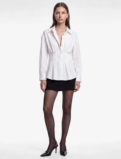 Koton Long Sleeve Pleated Poplin Shirt In White