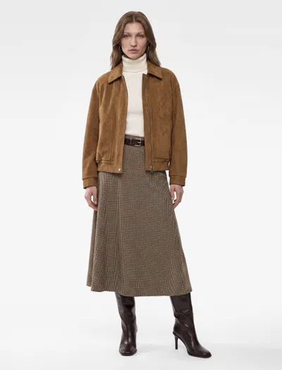 Koton Long Sleeve Pointed Collar Faux Suede Bomber Jacket In Neutral