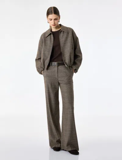 Koton Long Sleeve Pointed Collar Oversized Plaid Bomber Jacket In Brown