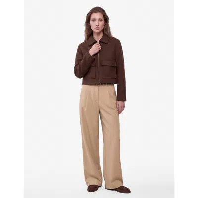 Koton Long Sleeve Pointed Collar Zip-up Jacket With Flap Pocket In Dark Brown