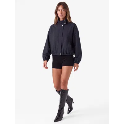 Koton Long Sleeve Striped Funnel Neck Oversized Bomber Jacket In Black