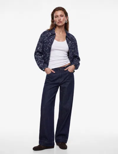 Koton Long-sleeve Pointed-collar Floral Oversized Bomber Jacket In Navy Design