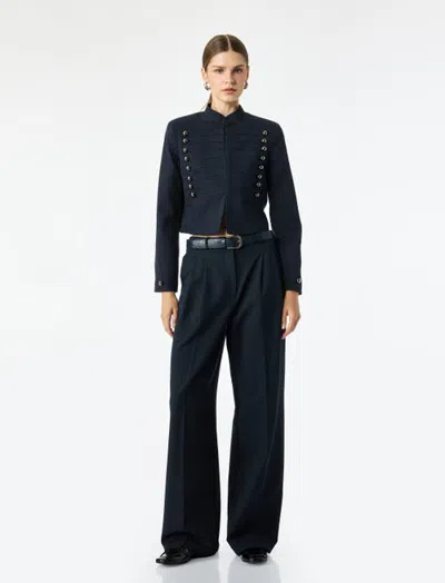 Koton Manadarin Collar Long Sleeve Napoleon Jacket With Button Detail In Blue