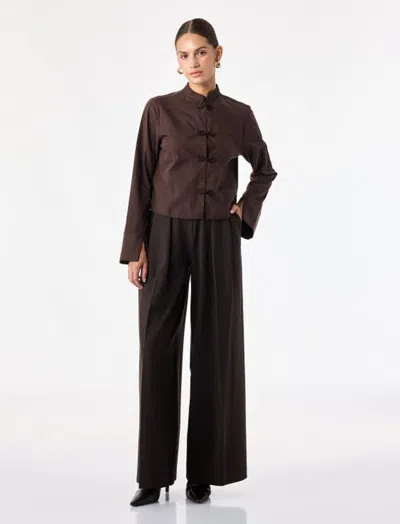 Koton Mandarin Collar Long Sleeve Poplin Shirt With Frog Closure In Brown