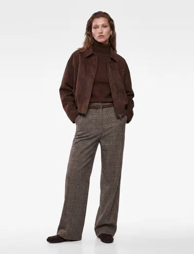 Koton Mid Rise Plaid Trousers With Belt In Brown