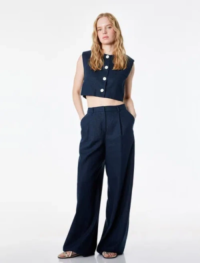 Koton Mid-rise Wide Leg Trousers In Blue